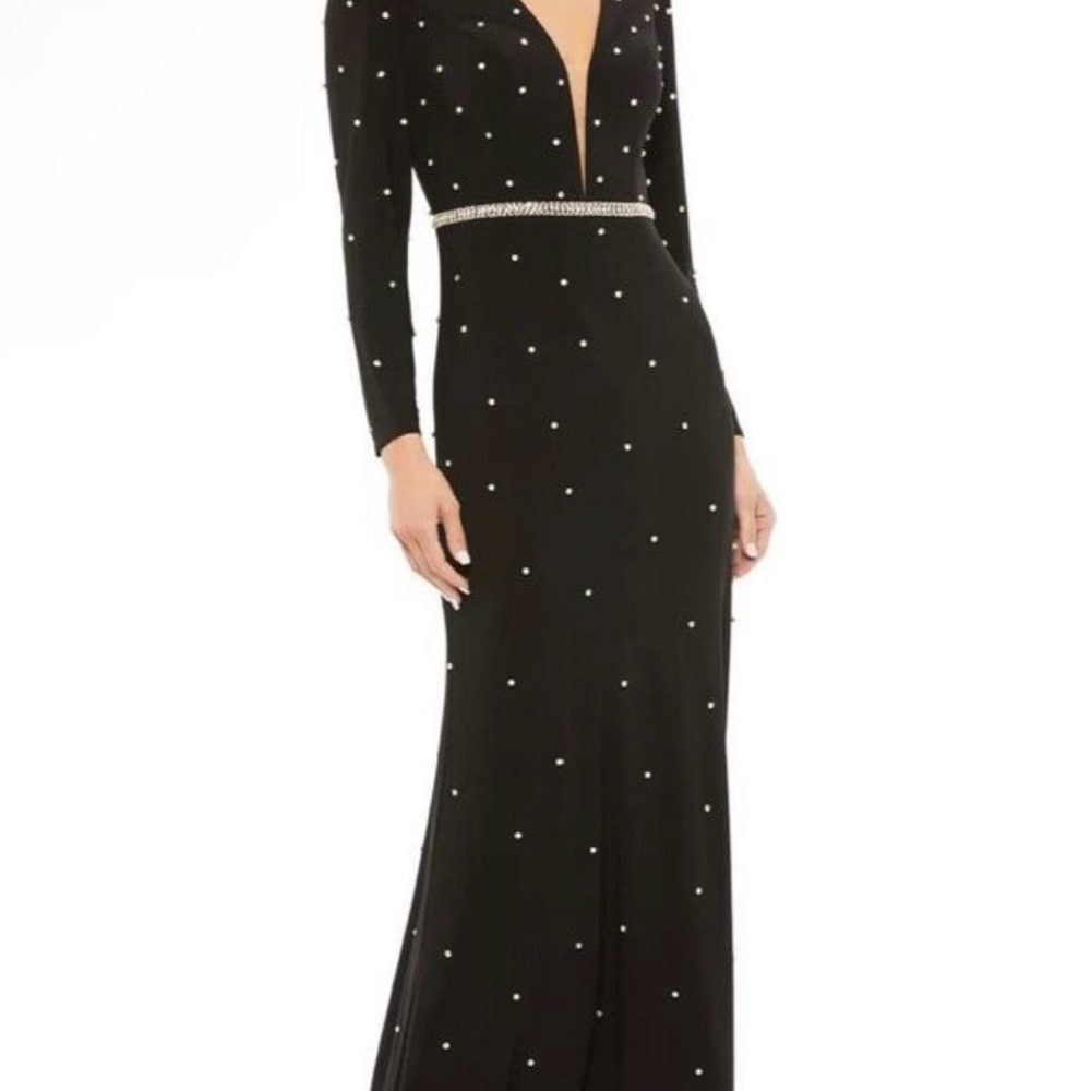 Mac Duggal Black Long Sleeve Gown with Rhinestone Details